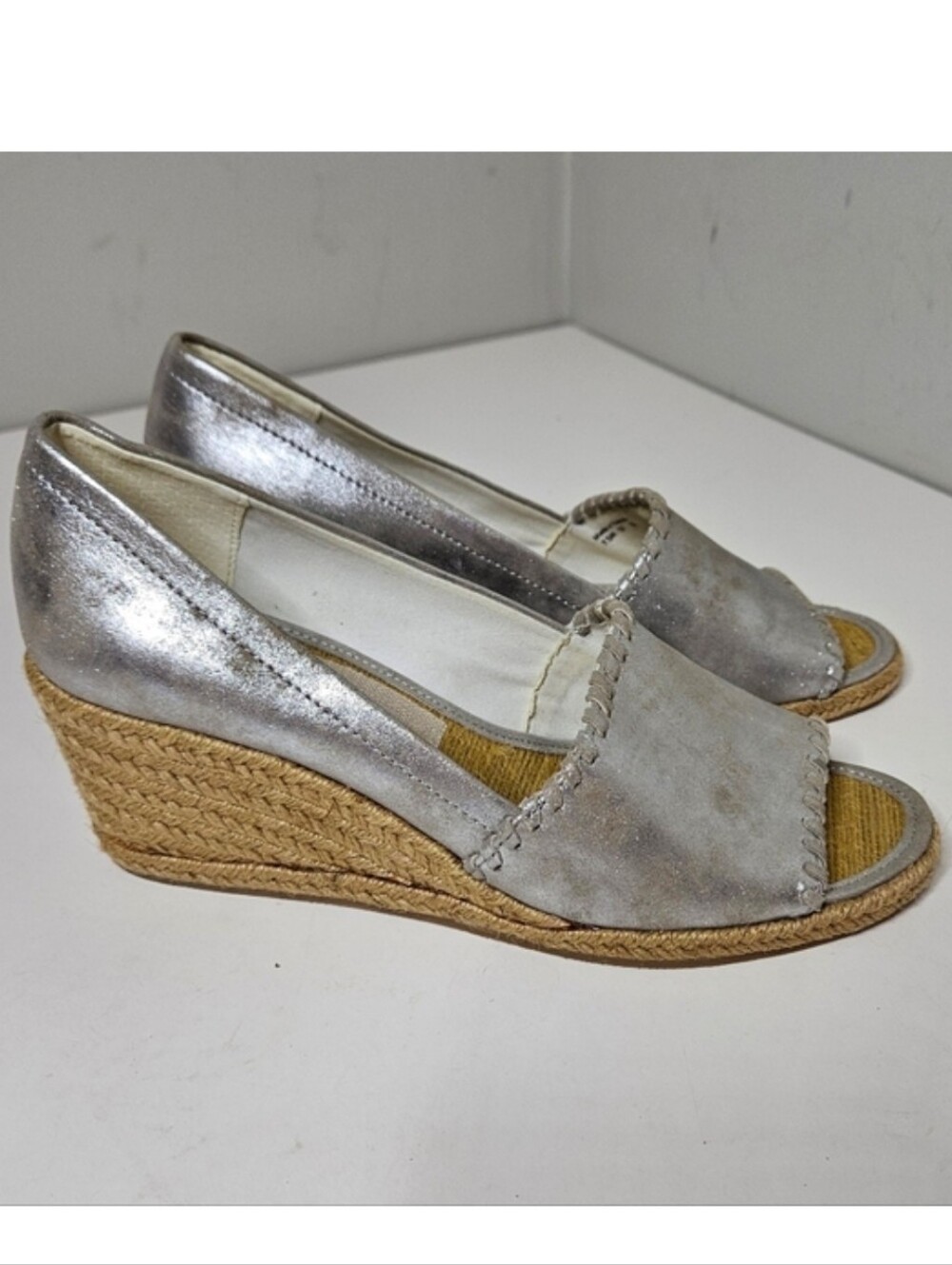 Jack Rogers Palmer Espadrille Wedge Silver Tan 7.5 Women's